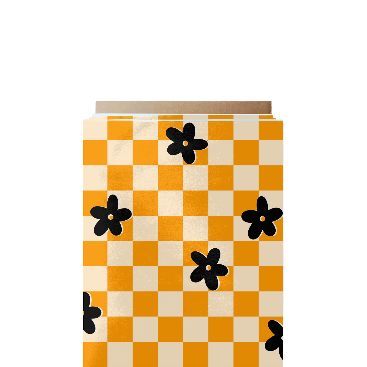 Orange Floral Checkered Fabric