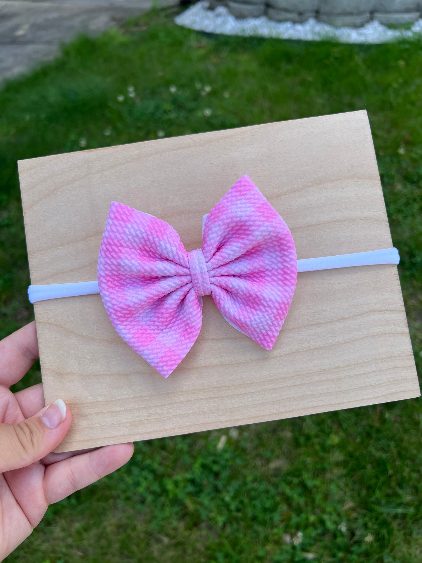 Pink Gingham bow Small