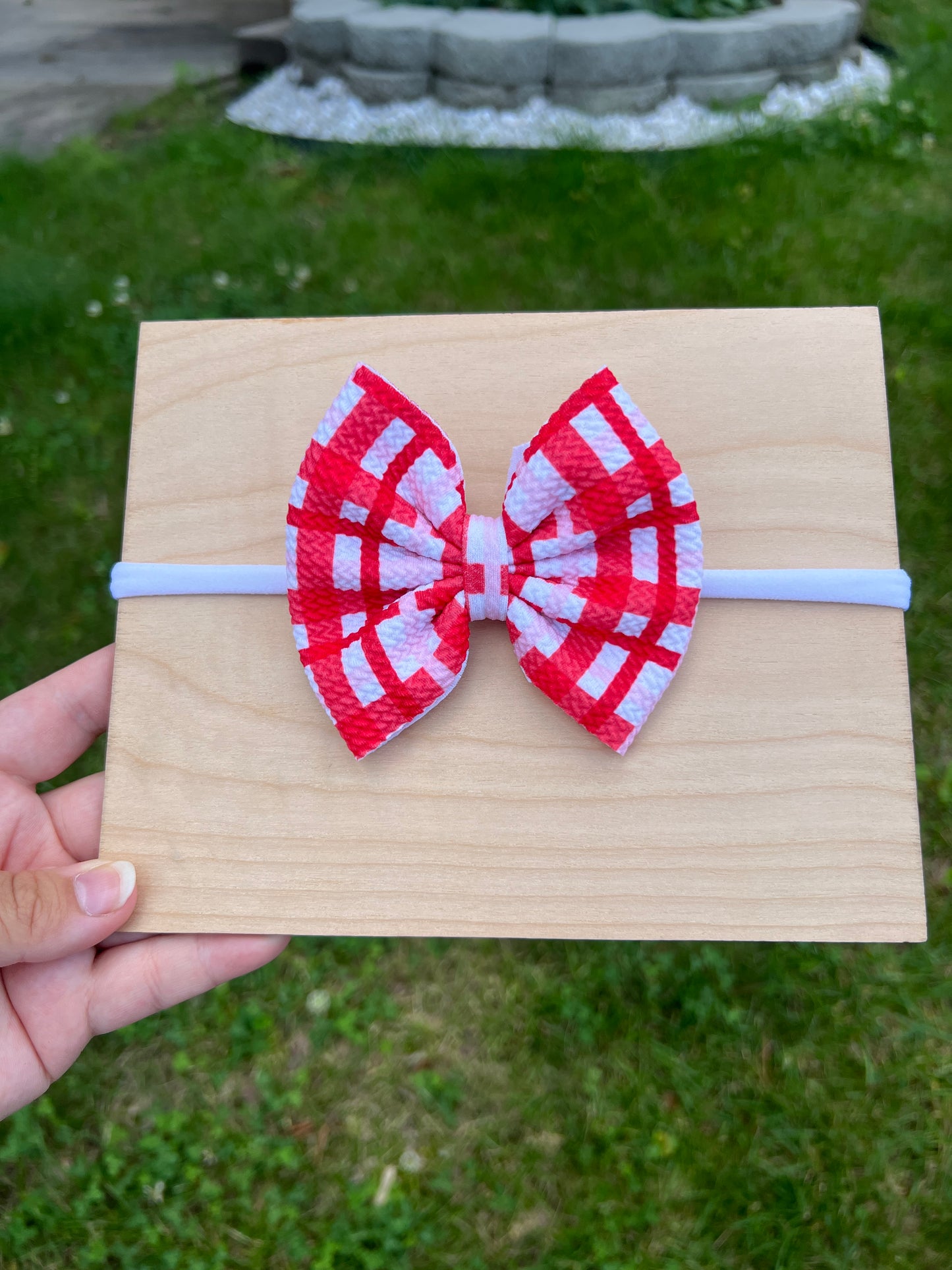 Red Gingham bow Small