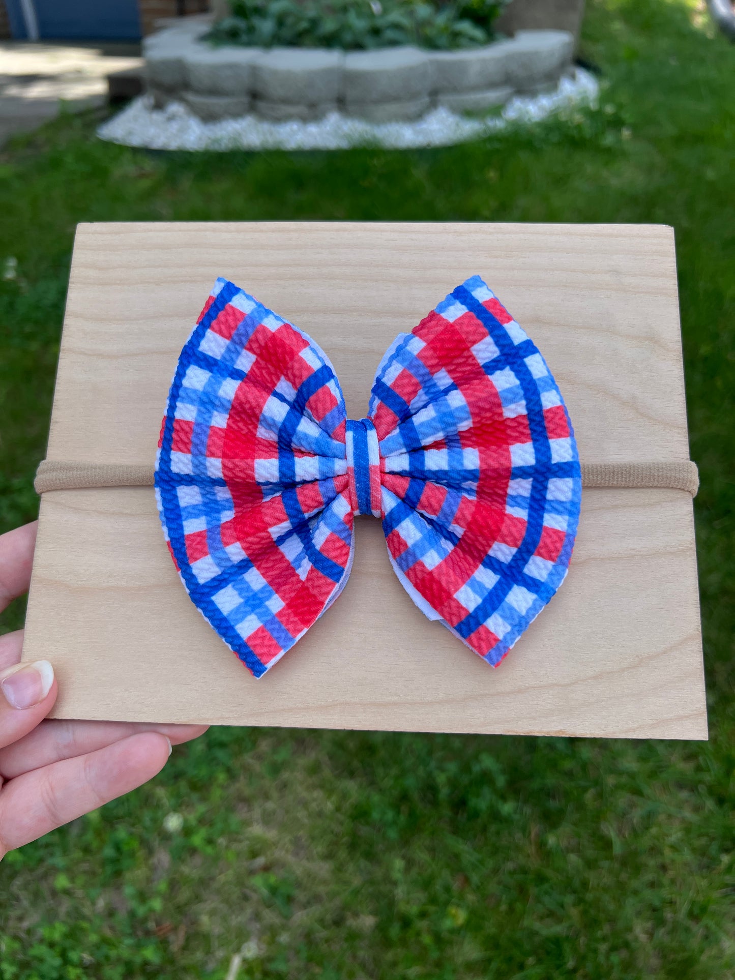 Blue & Red Gingham Classic Bow