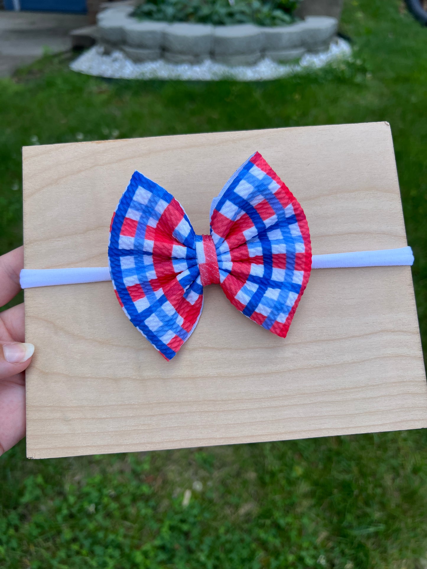 Red/Blue Gingham bow Small