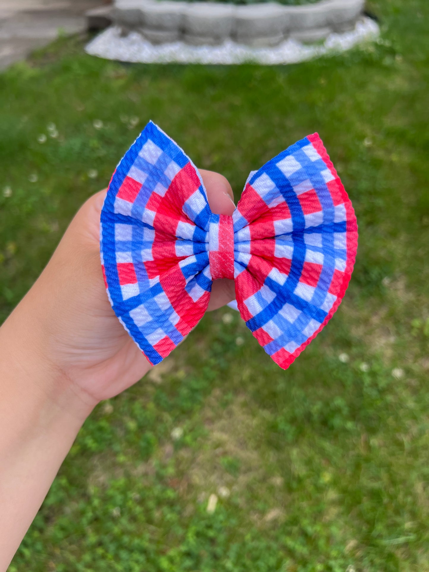 Red/Blue Gingham bow Small