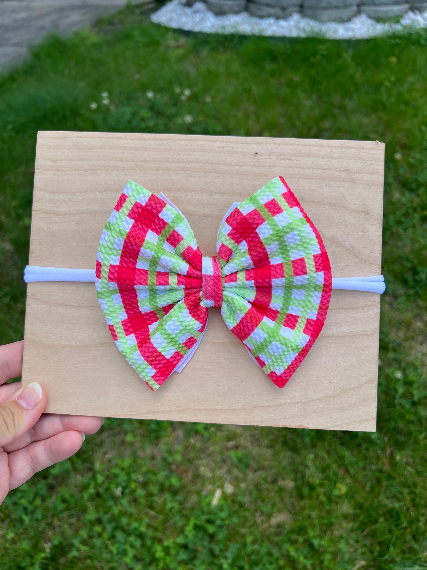 Green/Red Gingham Classic Bow