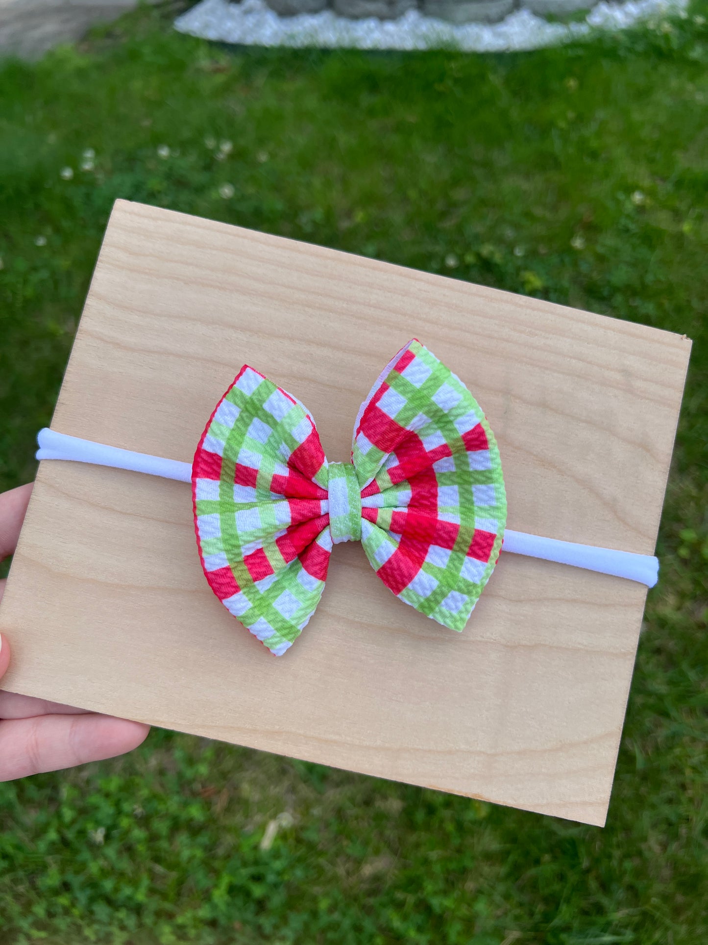 Green/Red Gingham bow Small