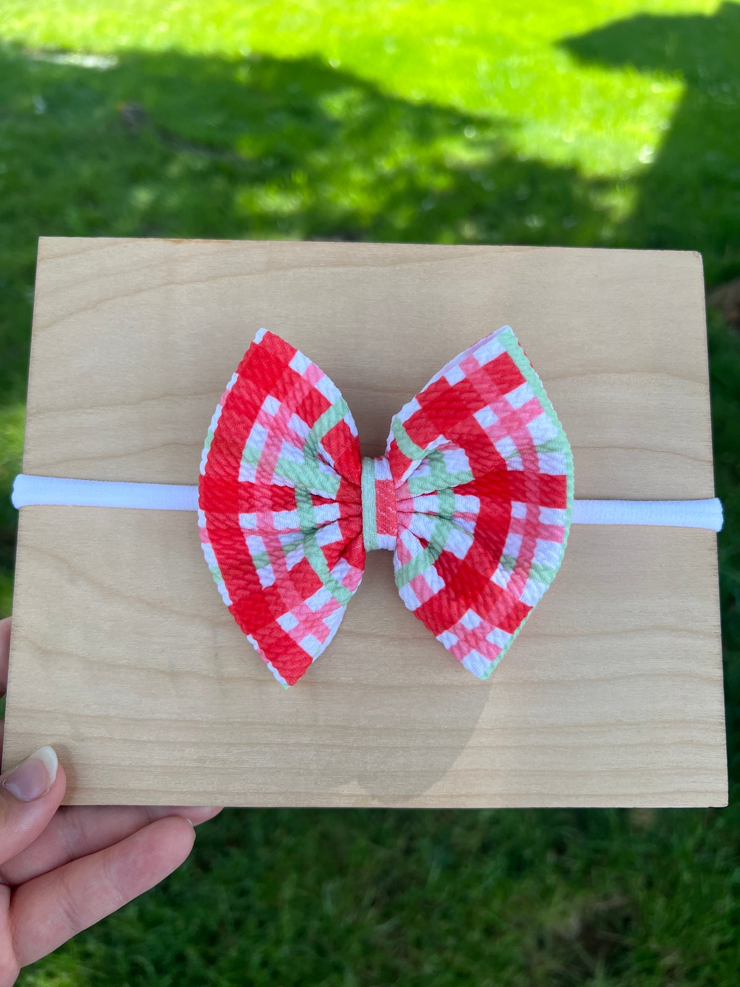 Red/Pink/Green Gingham bow Small
