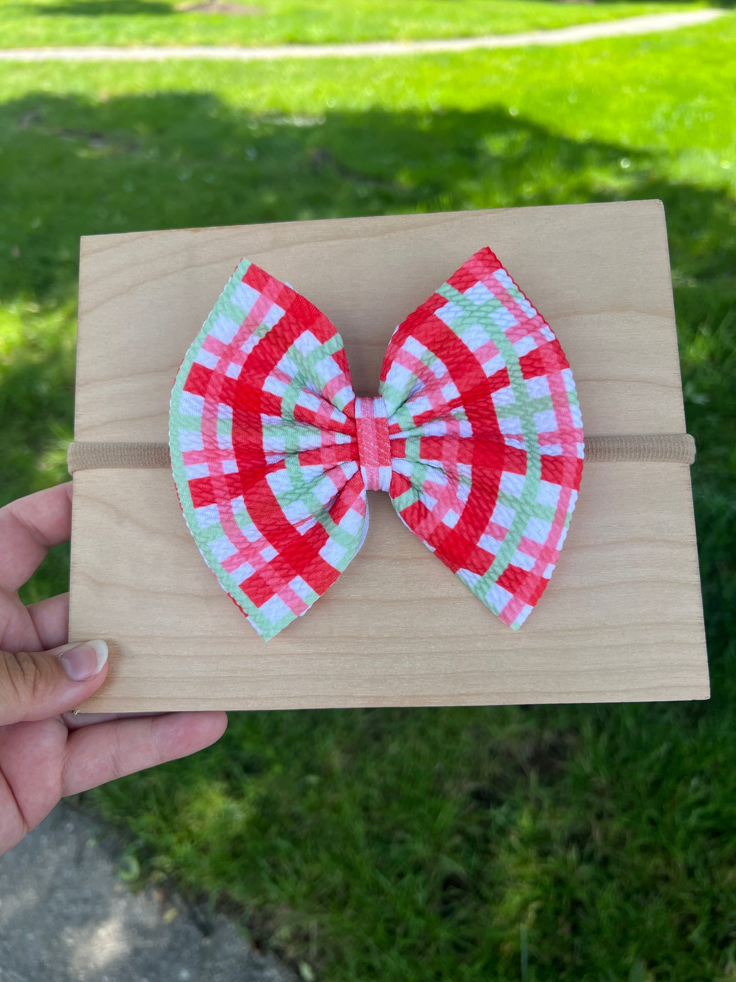Red/Pink/Green Gingham Classic Bow
