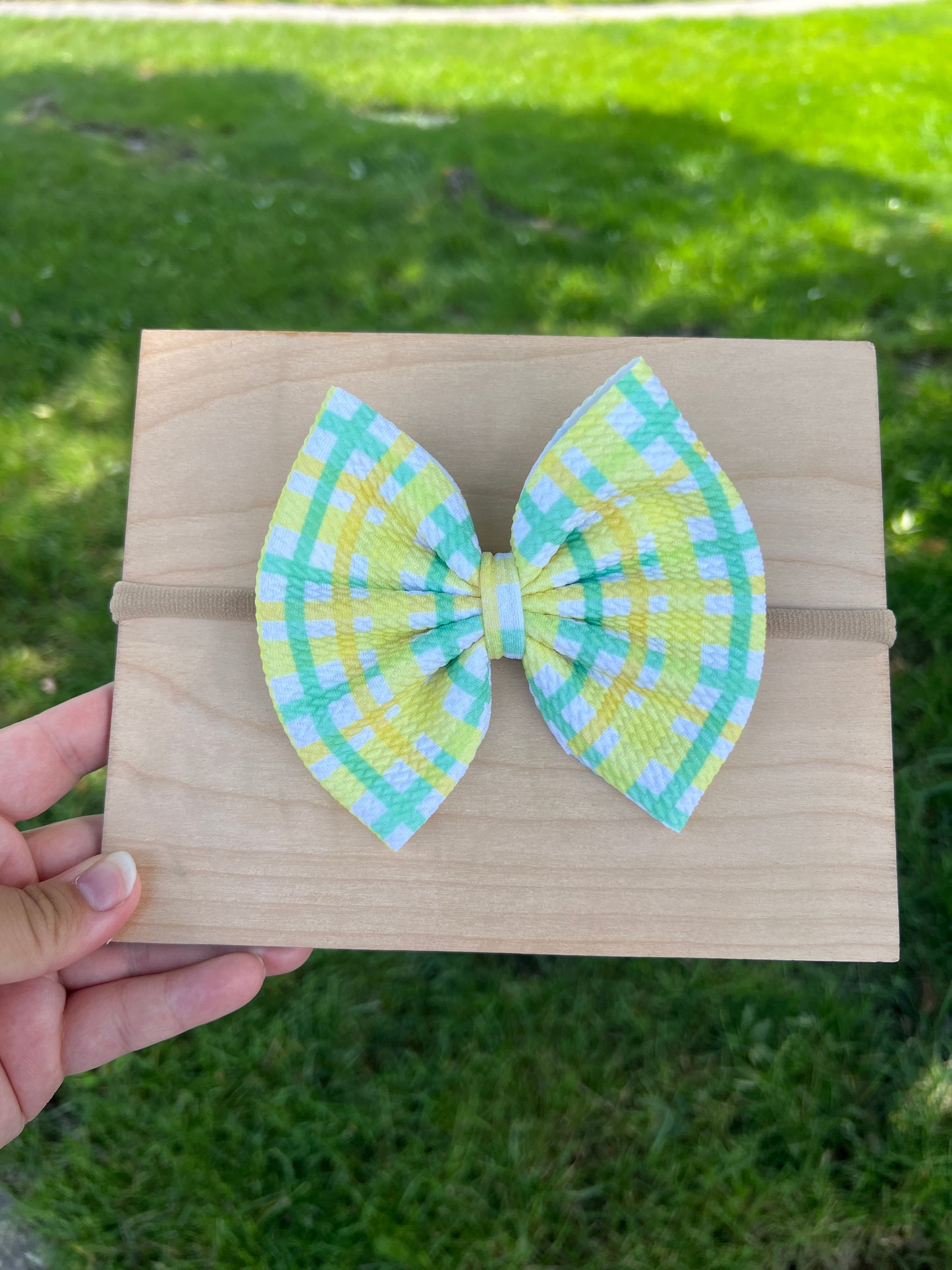 Yellow/Green Gingham Classic Bow