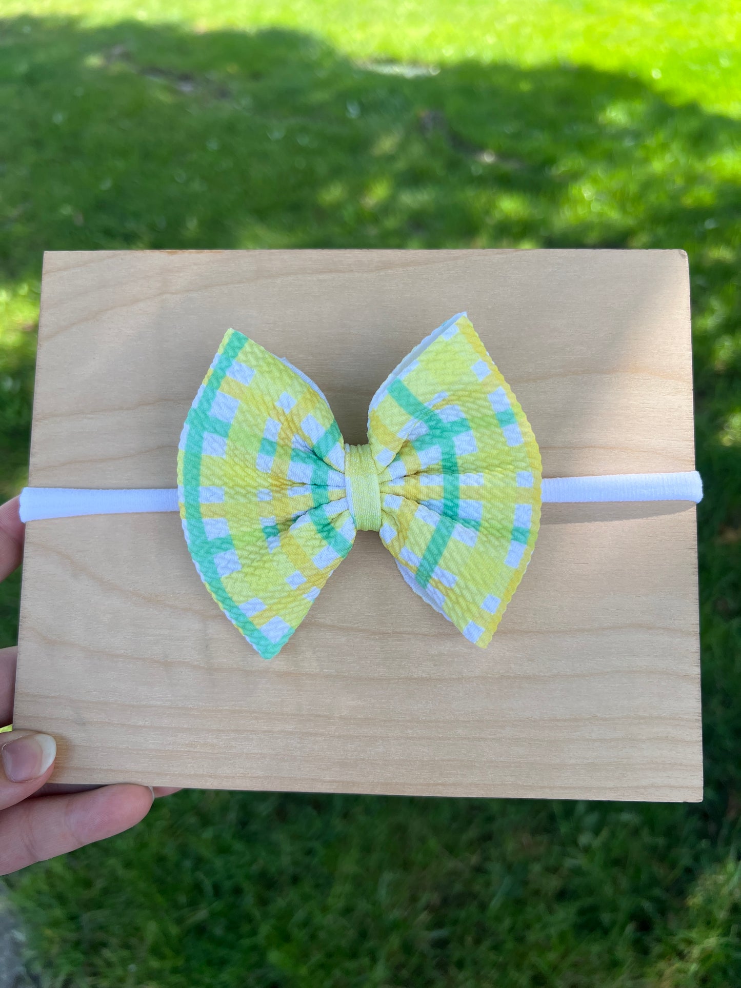 Yellow/Green Gingham bow Small