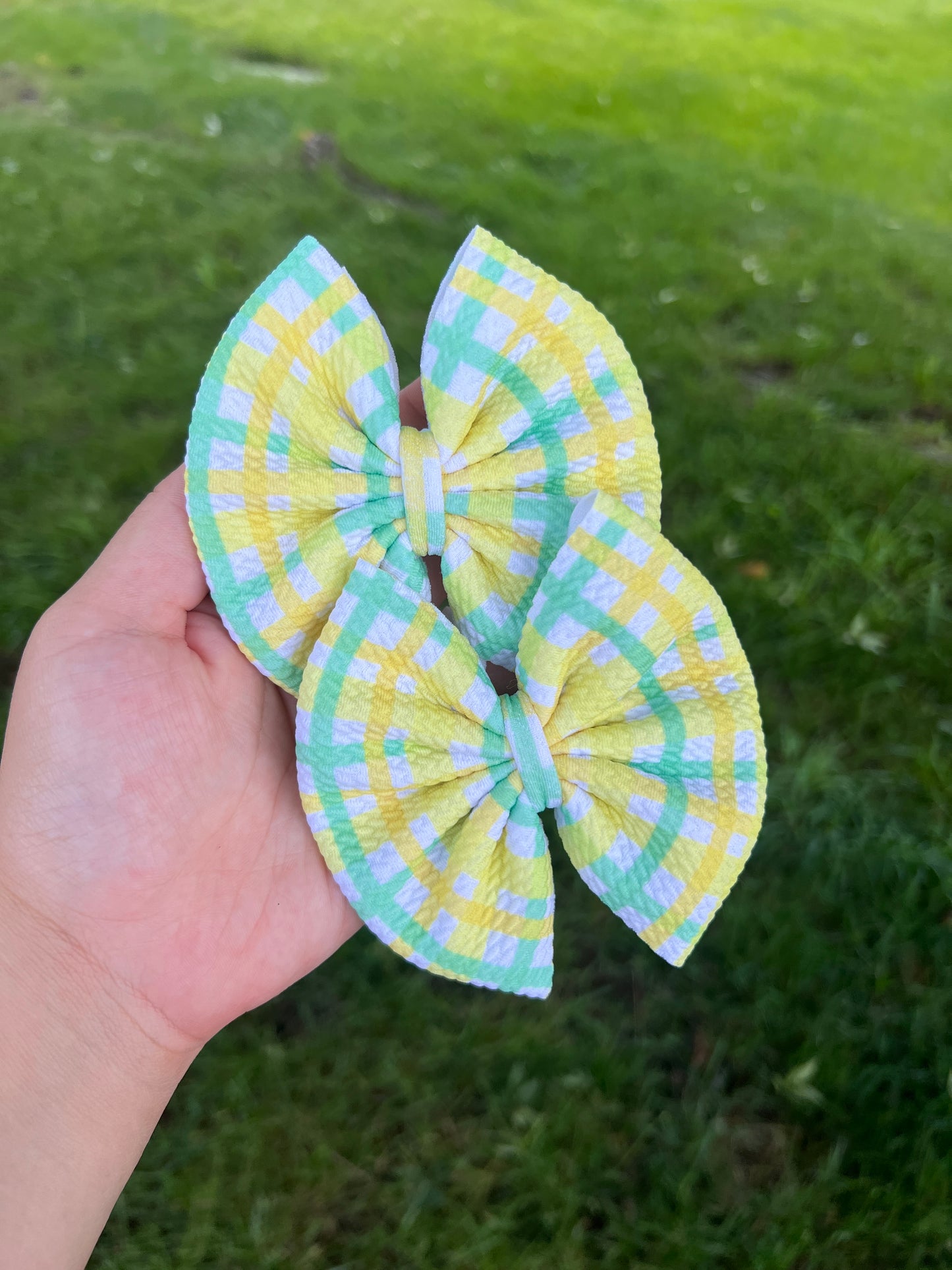 Yellow/Green Large Gingham Piggie Set