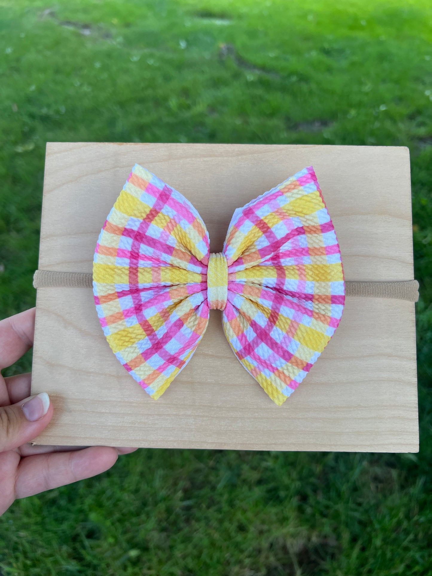 Pink/Yellow Gingham Classic Bow