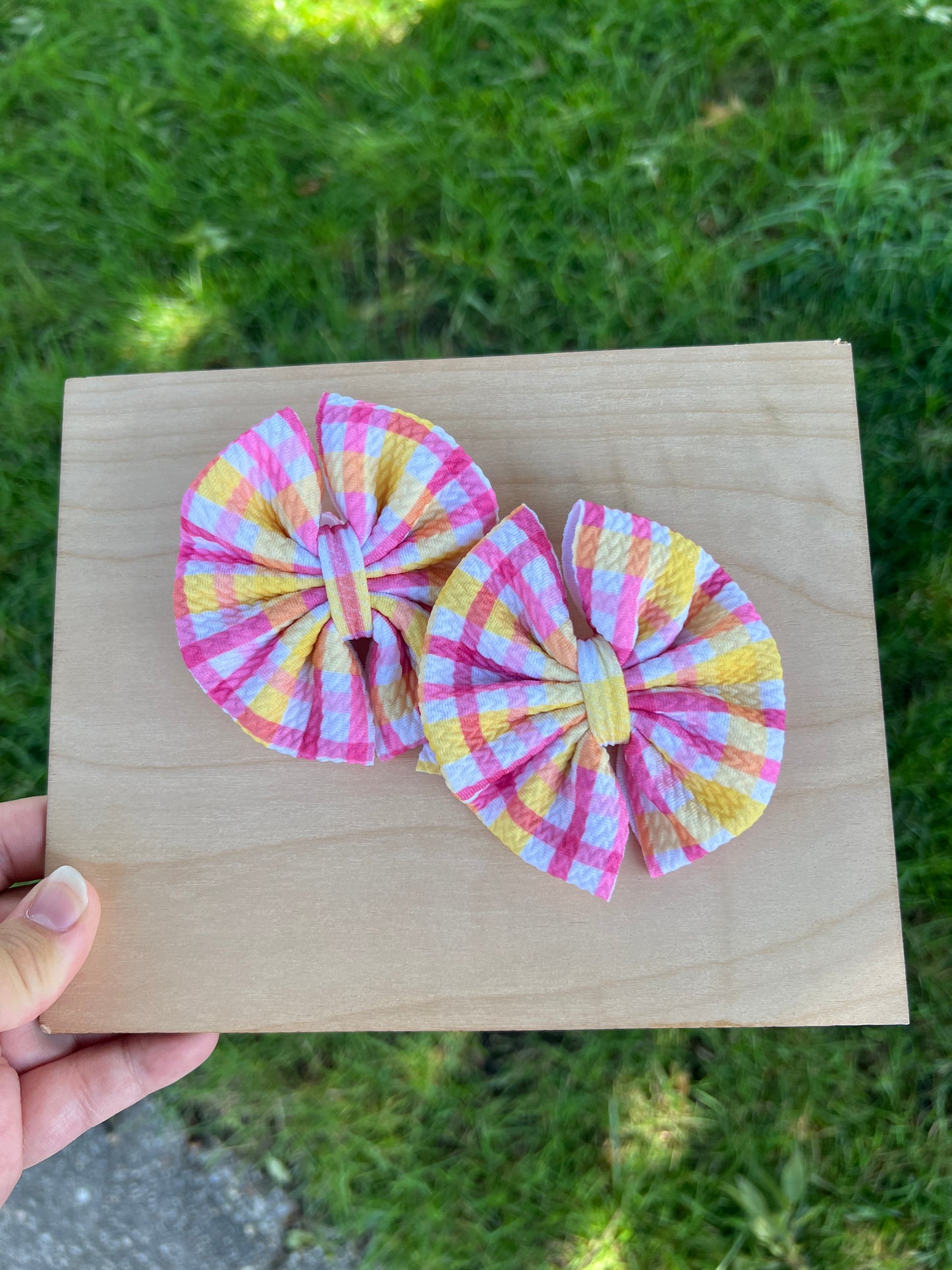 Pink/Yellow Gingham Pinwheel Piggie Set