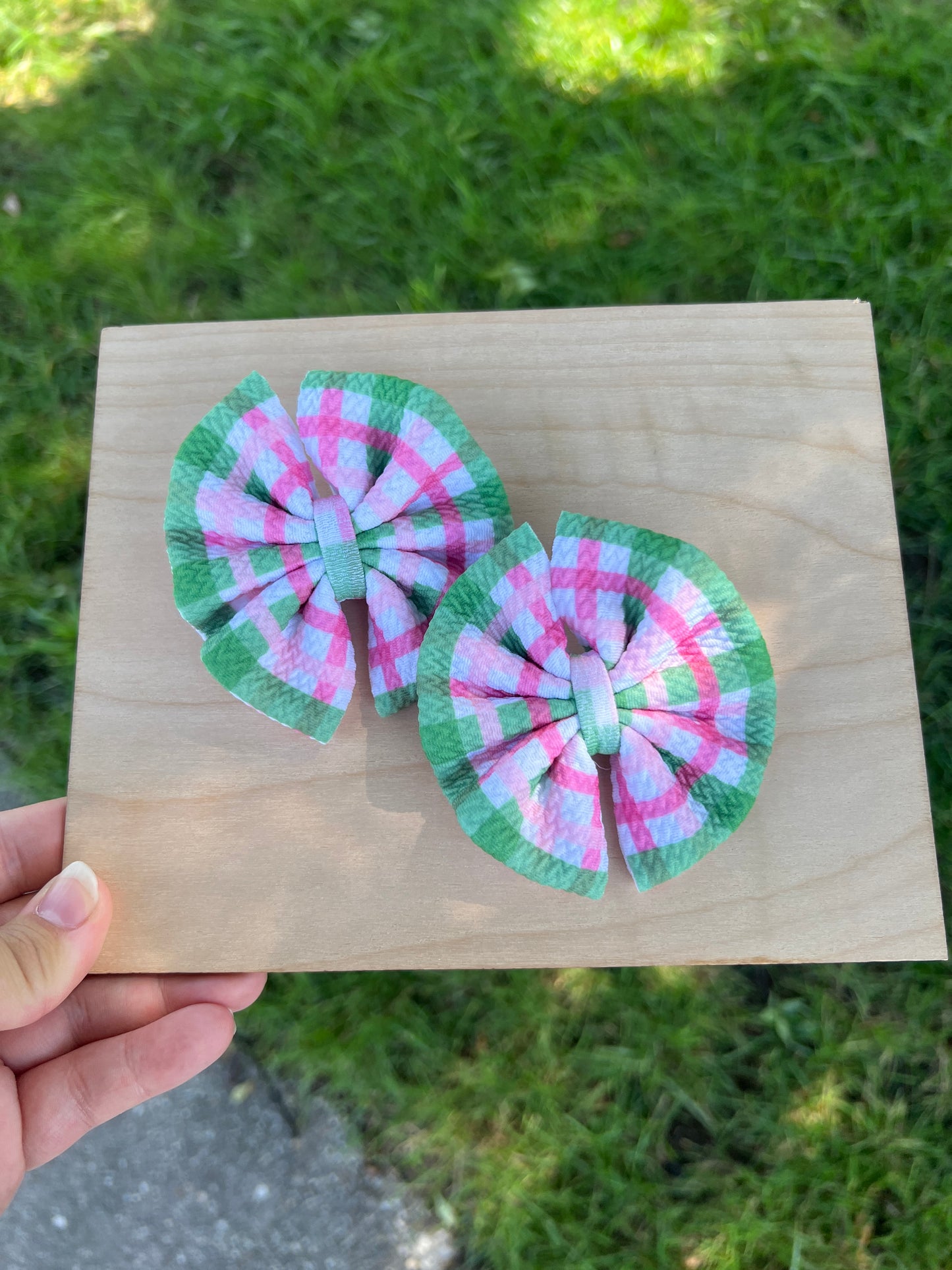 Pink/Green Gingham Pinwheel Piggie Set