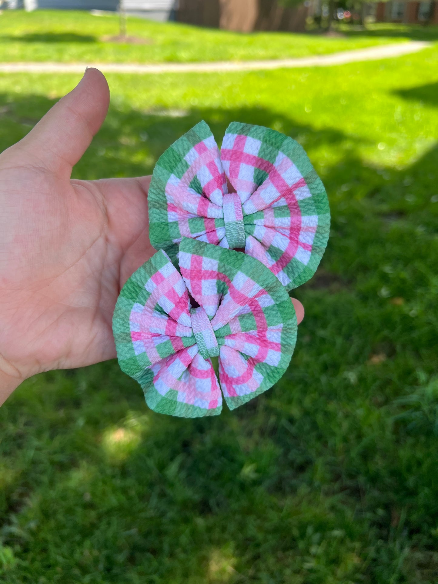 Pink/Green Gingham Pinwheel Piggie Set