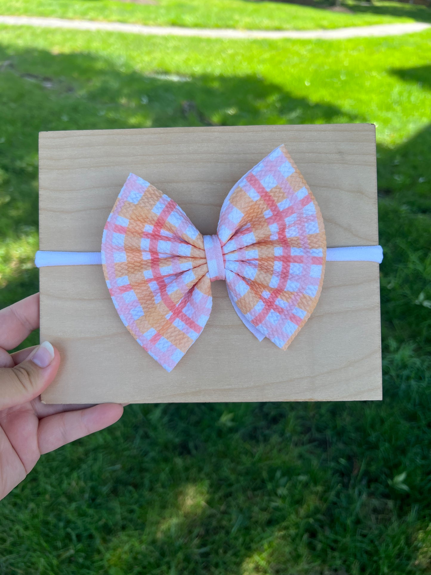 Peachy Gingham Classic Bow