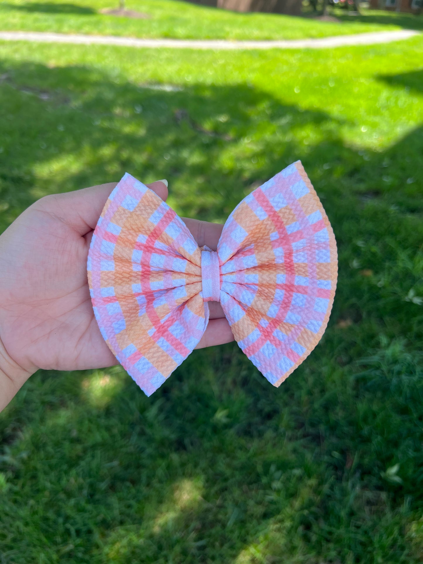 Peachy Gingham Classic Bow