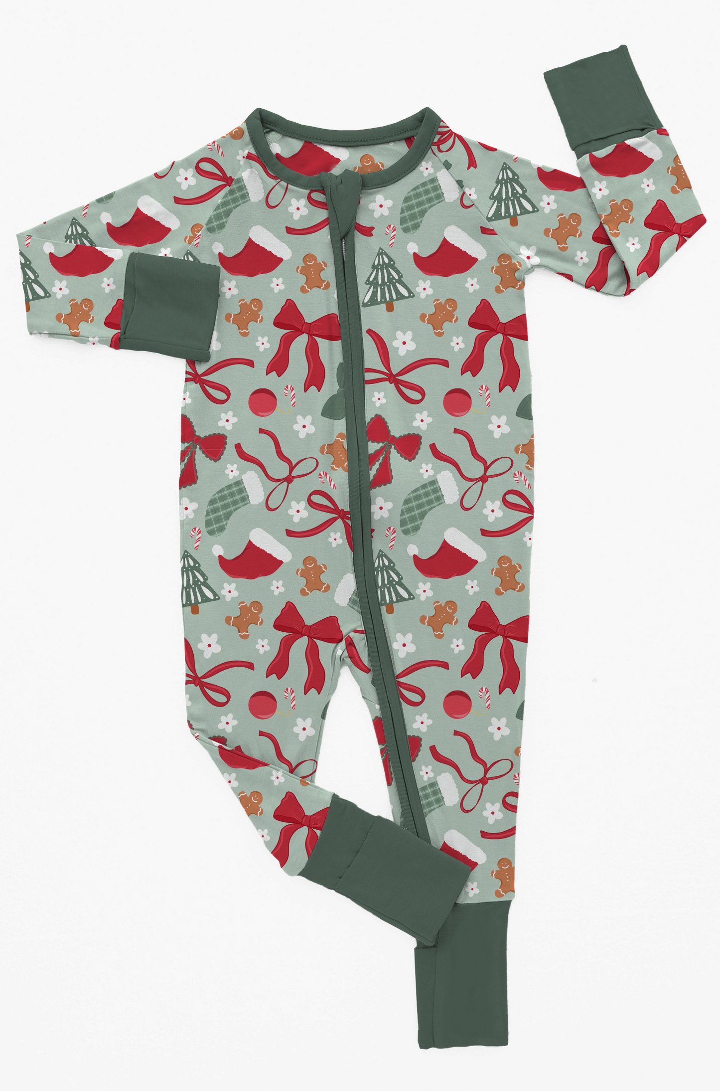 Bamboo Green Coquette Christmas Onesie