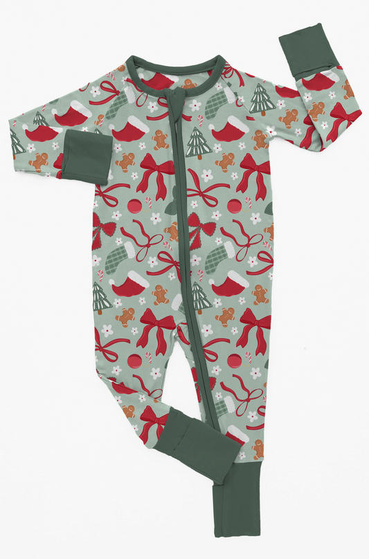 Bamboo Green Coquette Christmas Onesie