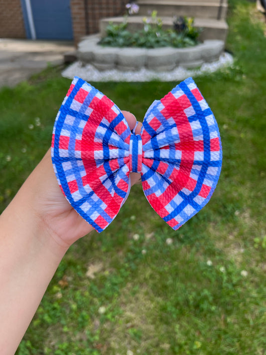 Blue & Red Gingham Classic Bow