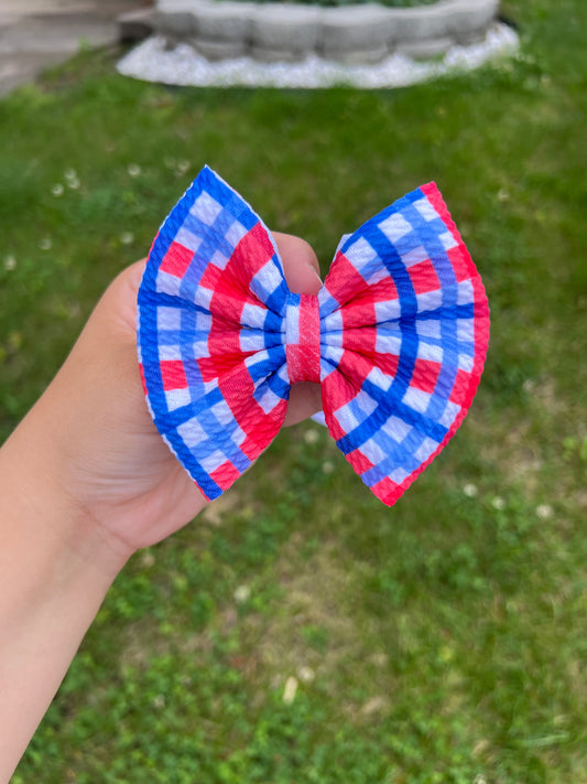 Red/Blue Gingham bow Small
