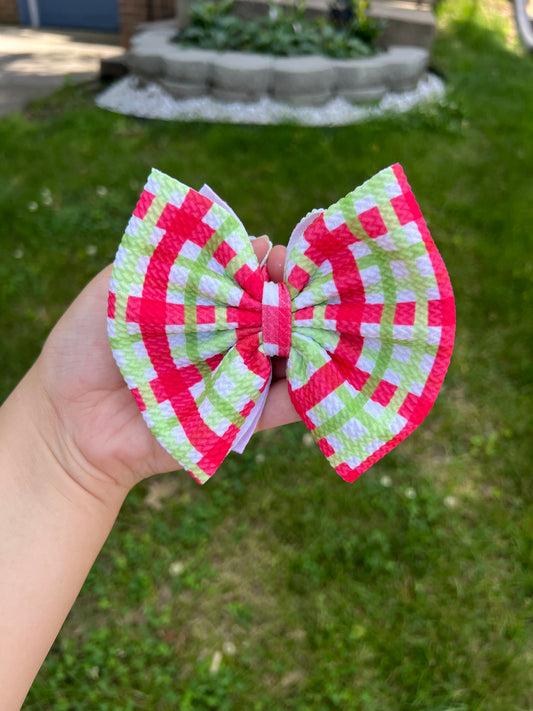 Green/Red Gingham Classic Bow