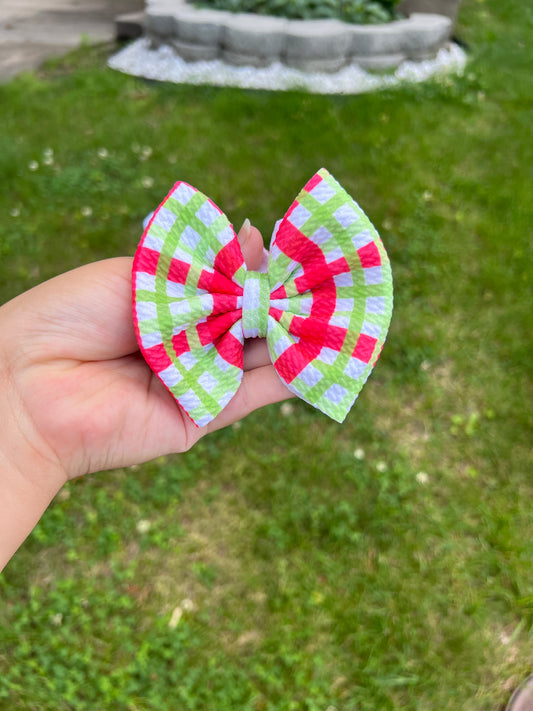 Green/Red Gingham bow Small