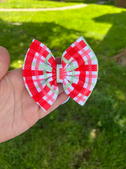 Red/Pink/Green Gingham bow Small