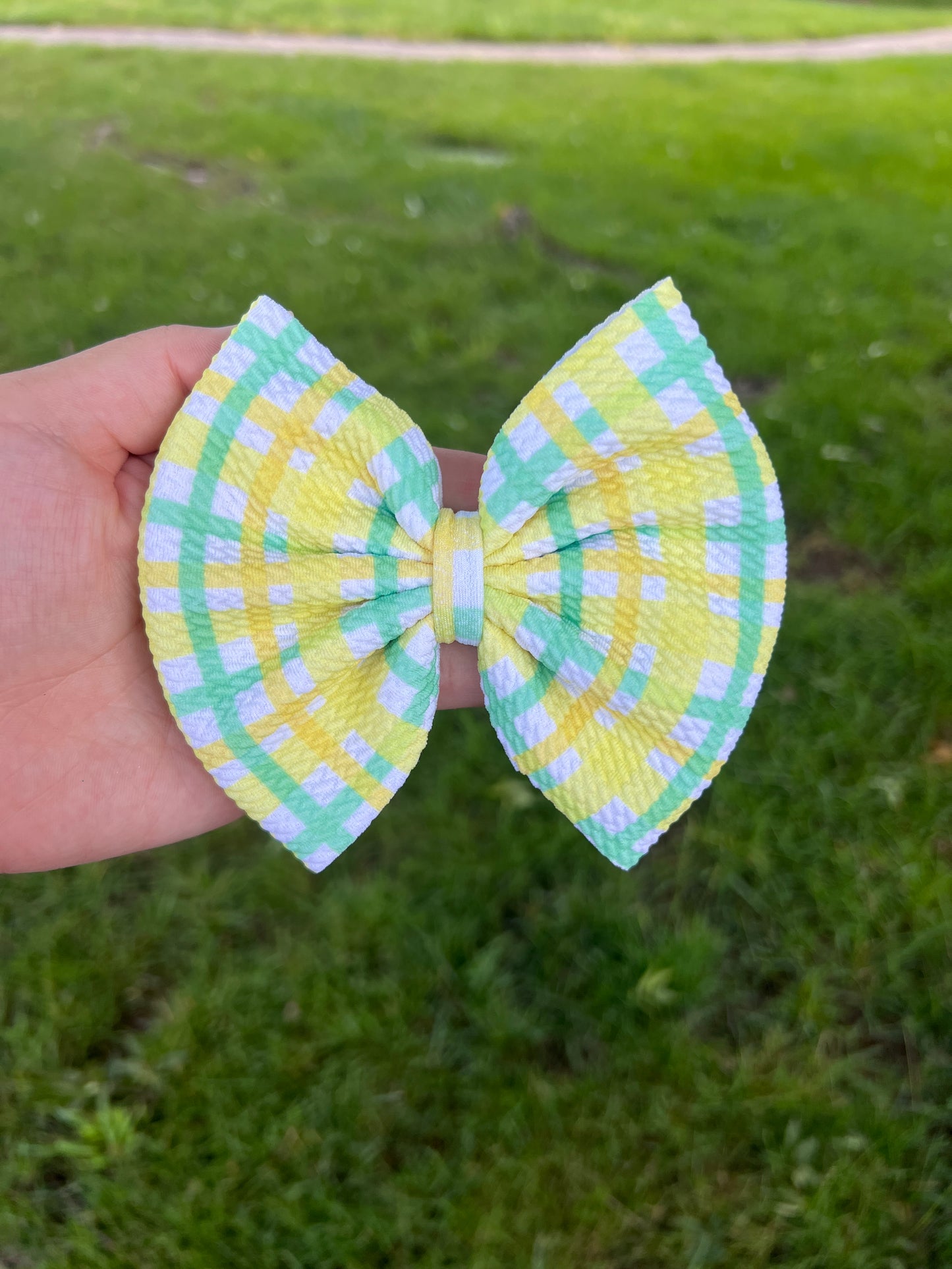 Yellow/Green Gingham Classic Bow