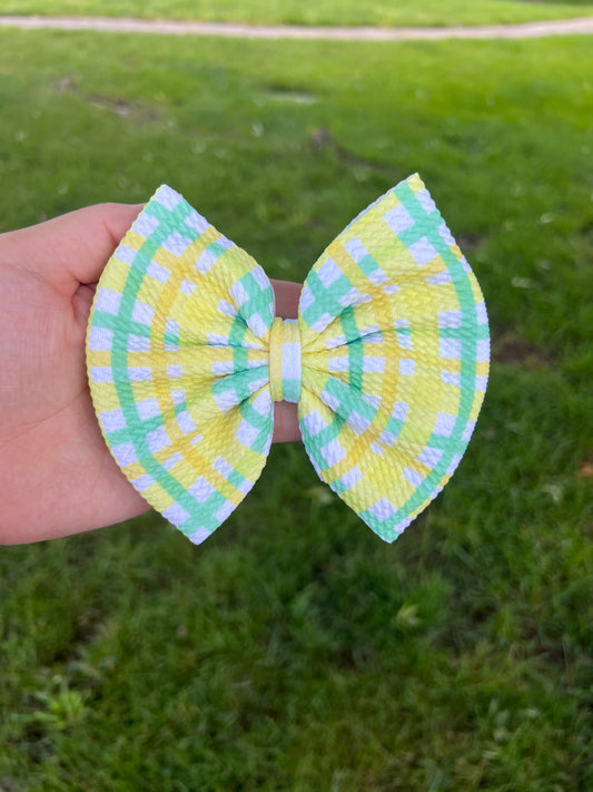 Yellow/Green Gingham Classic Bow