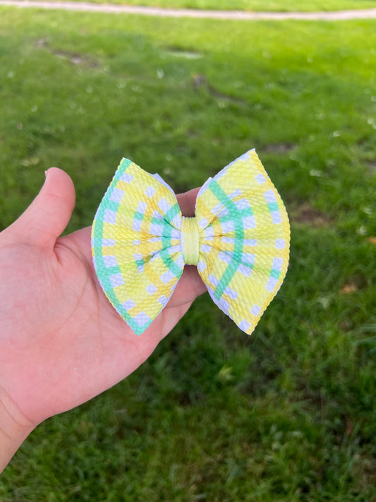 Yellow/Green Gingham bow Small
