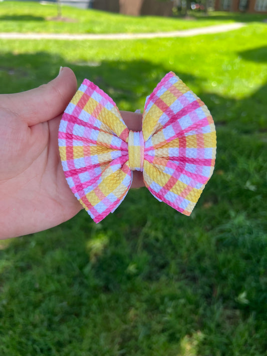 Pink/Yellow Gingham bow Small