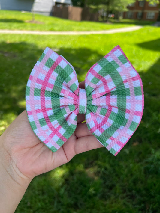Pink/Green Gingham Classic Bow