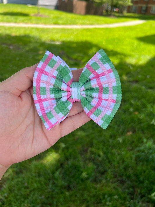 Pink/Green Gingham bow Small