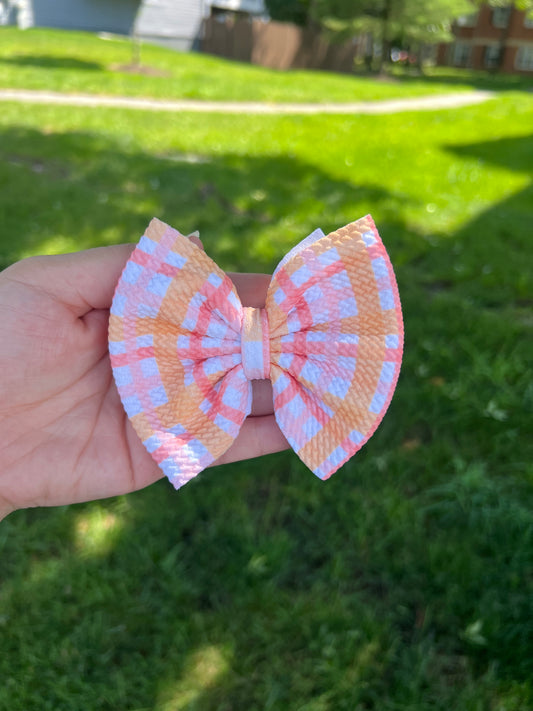 Peachy Gingham bow Small
